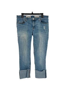 Pilcro Hyphen Cuffed Distressed Cropped Blue Jeans Size 31 Boho Festival Chic